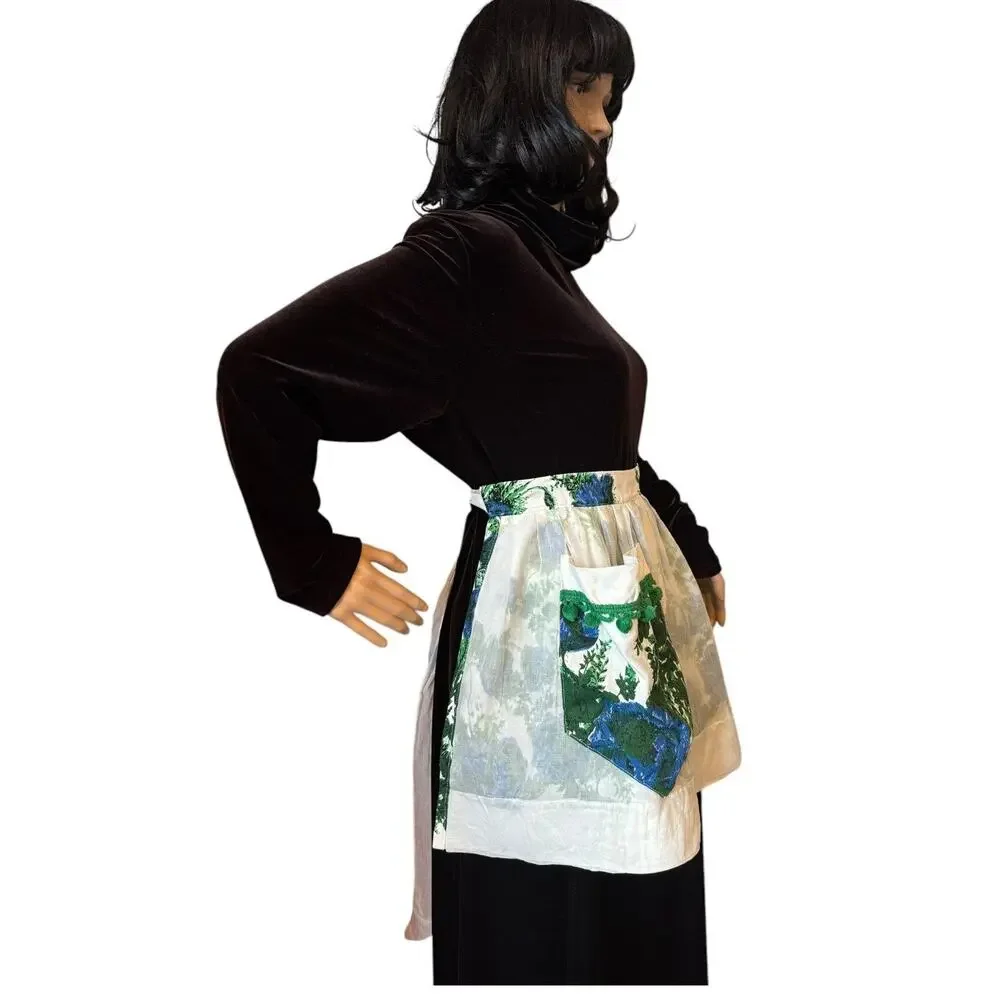 Vintage 1950s–1960s Sheer Hostess Apron Set Floral Organza Reversible